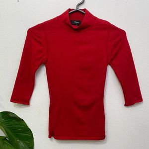 Theory Red Merino Wool Mock Neck Sweater